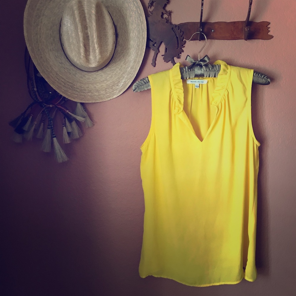 Rose + Olive Yellow Sleeveless Blouse. Size Small